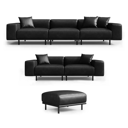 Noble Black Leather Sofa Set and Ottoman