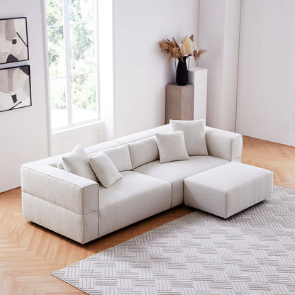 Nordic Modern Creamy Sofa with Ottoman-White