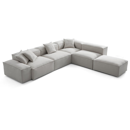 Freedom Modular Gray L Shaped Sectional and Ottoman-Gray-143.7"-Low