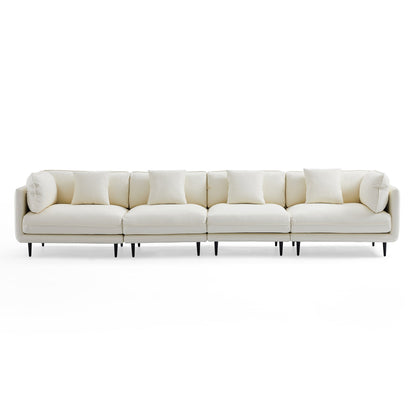 Vanilla White Leather Sofa-White-144.1″