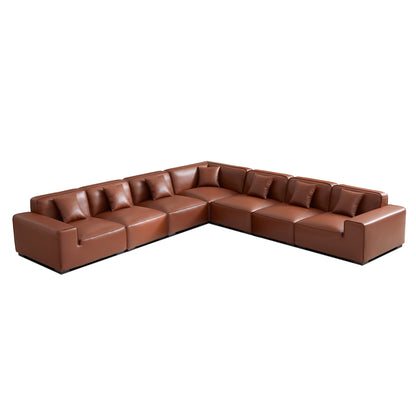Domus Modular Brown Leather L Shaped Sectional-Brown-7 Seater(162.2
