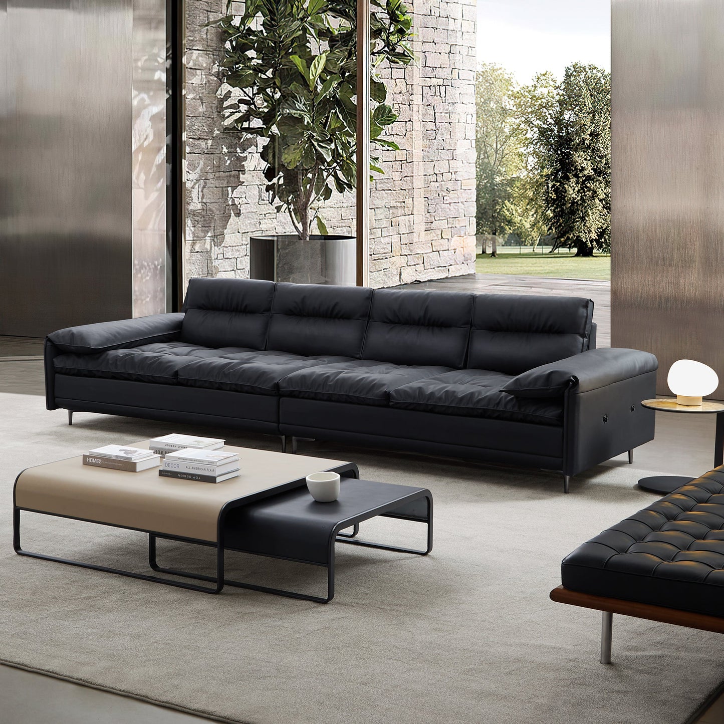 Lewis Black Leather Sailboat Sofa-Black