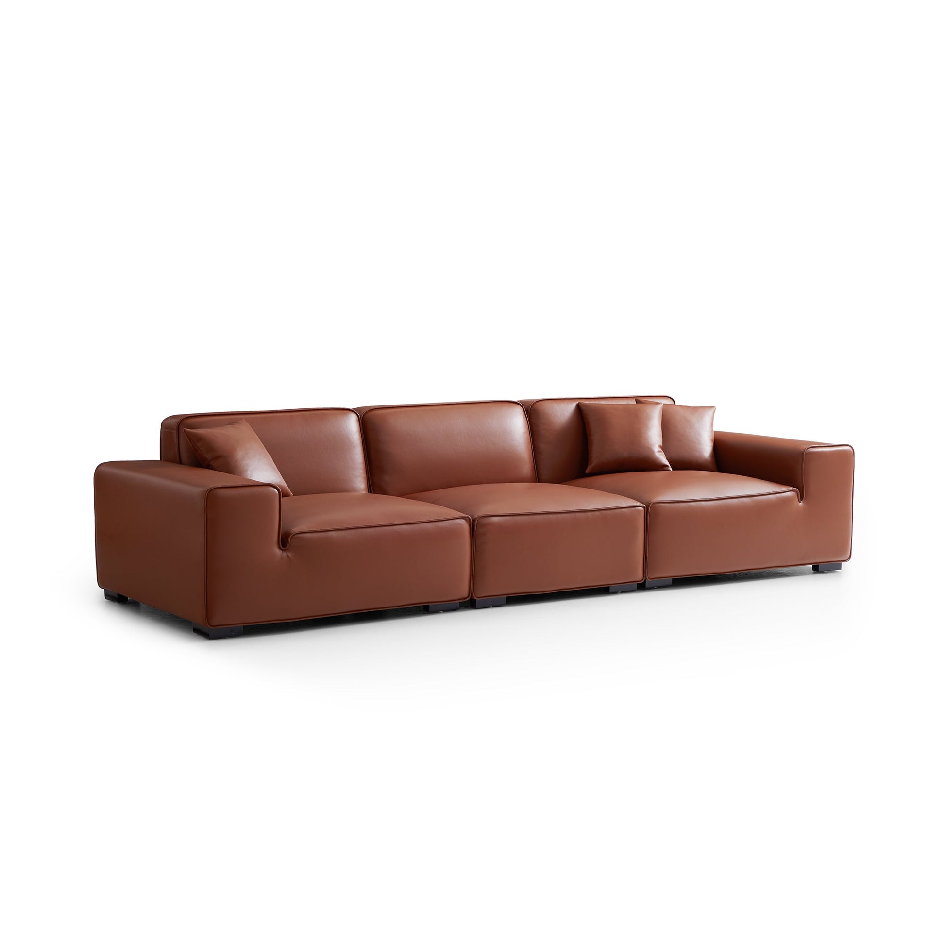 Domus Modular Black Leather Sofa-Brown-129.9″