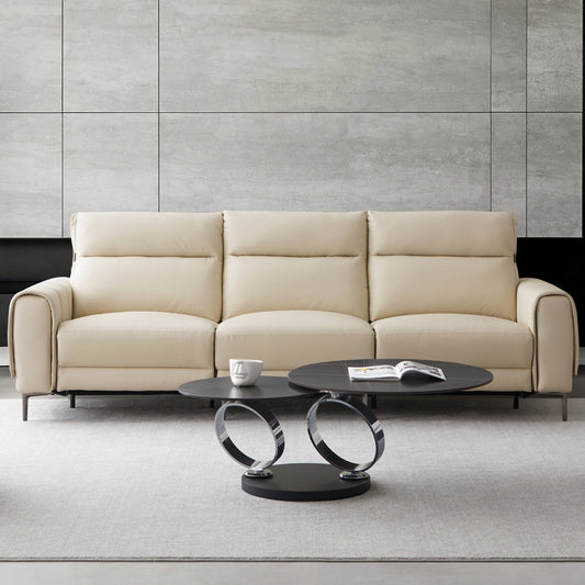 Louis Beige Leather Power Recliner Sleeper Sofa-Beige