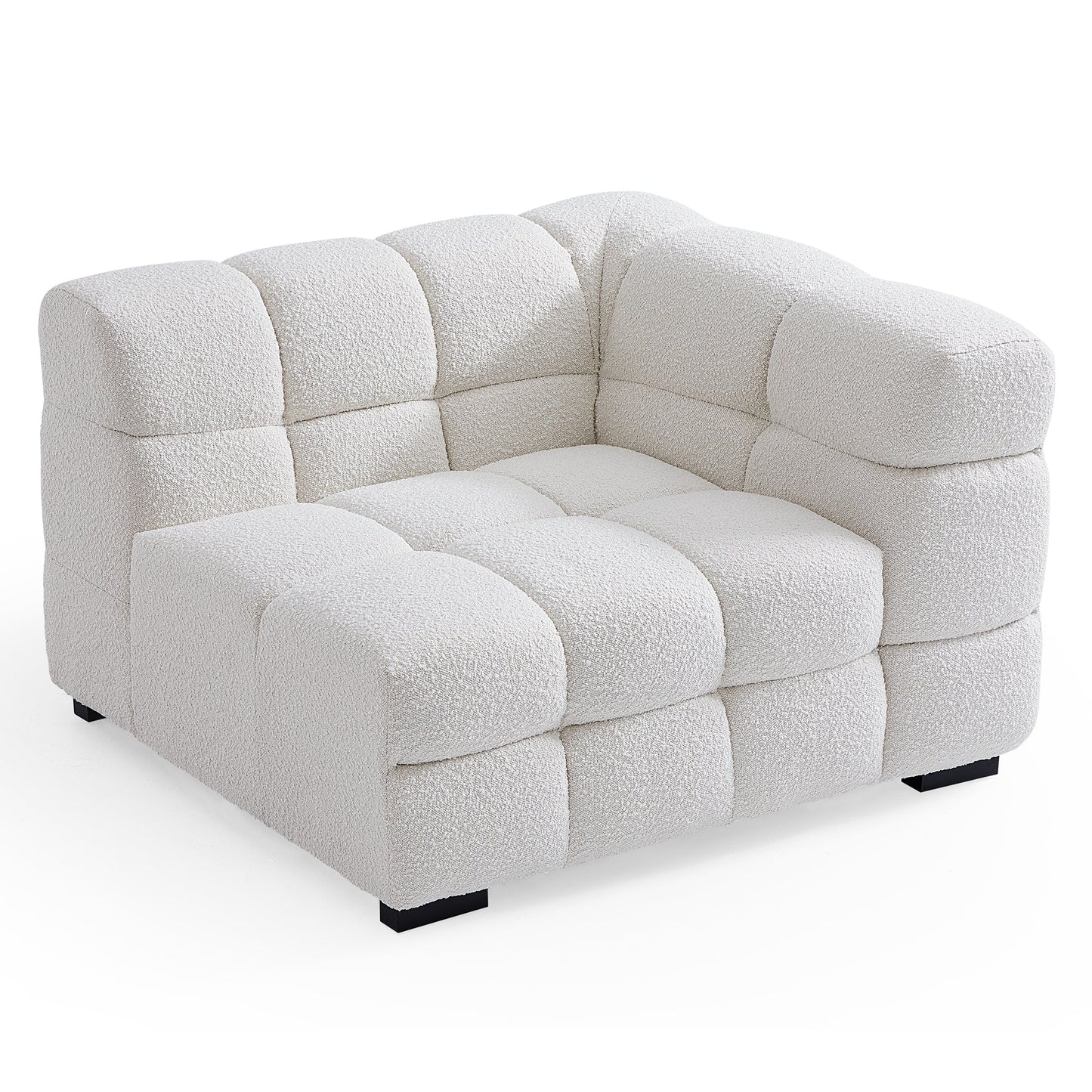 Cushy Cream Boucle Fabric Tufted Sofa-White