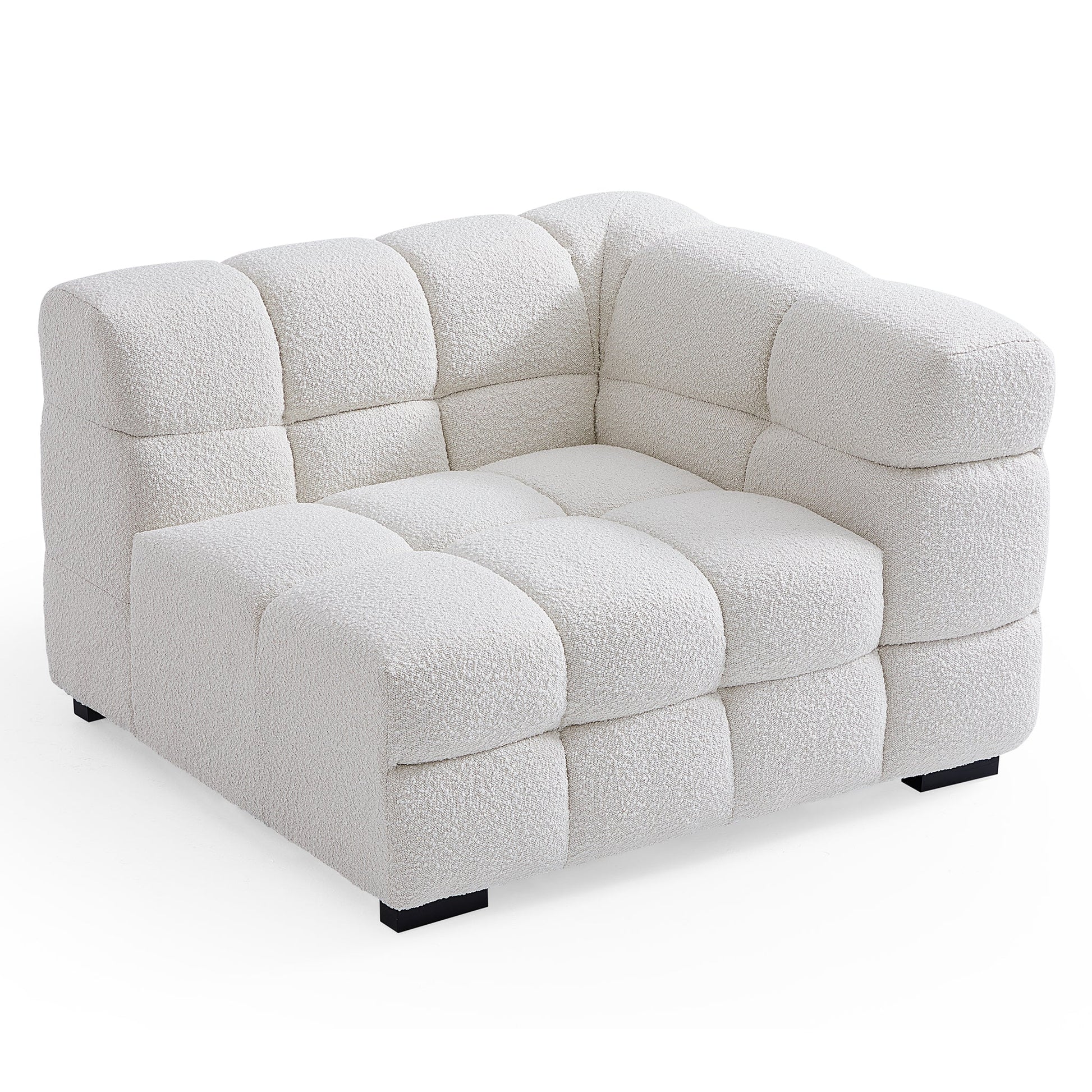 Cushy Cream Boucle Fabric Tufted Sofa-White