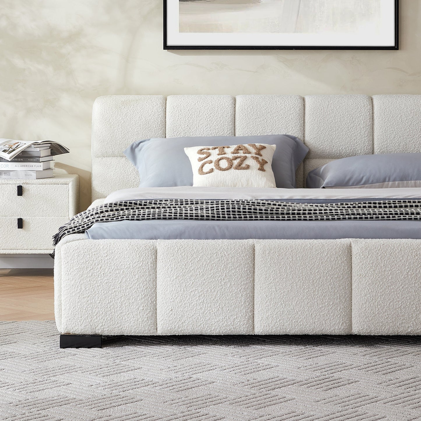 Cushy Boucle Fabric Bed-White