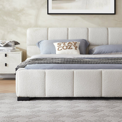 Cushy Boucle Fabric Bed-White