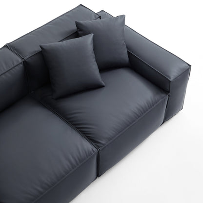 Geometry Minimalist Black Leather Sofa-Black