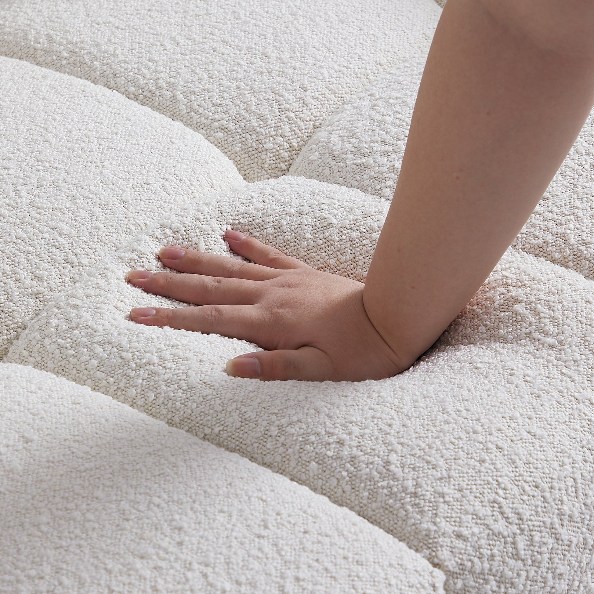 Cushy Cream Boucle Fabric Tufted Sofa-White