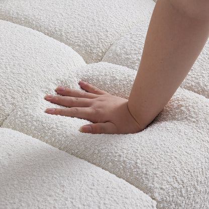 Cushy Cream Boucle Fabric Tufted Sofa-White