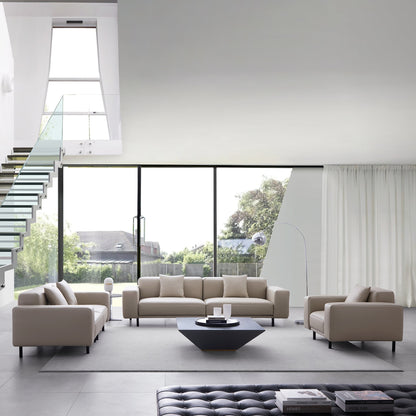 Noble Beige Leather Sofa Set-Beige