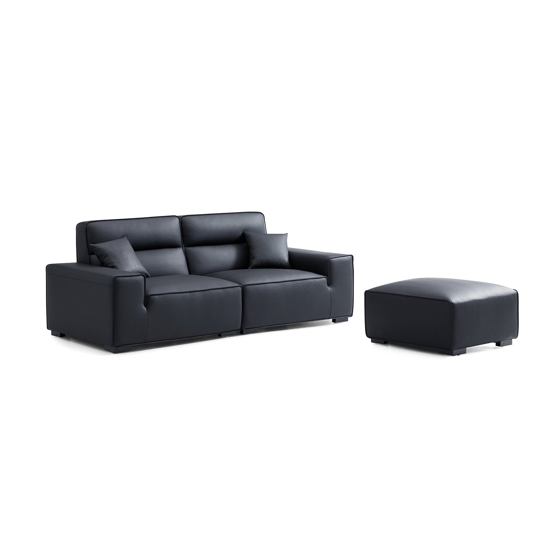 Domus High Back Modular Leather Sofa and Ottoman-Black-94.5"