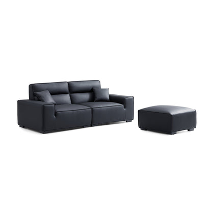 Domus High Back Modular Leather Sofa and Ottoman-Black-94.5"