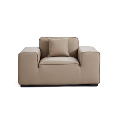 Domus Modular Beige Leather Armchair-Khaki