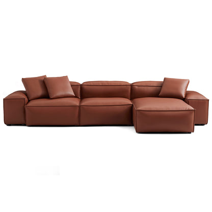 Cube Modular Brown Genuine Leather Sectional-Brown-142.9"-Low