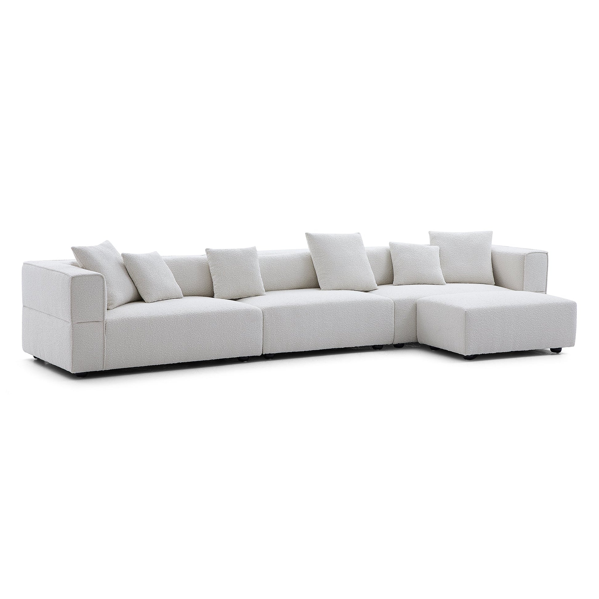 Nordic Modern Creamy Sofa with Ottoman-White-143.7"