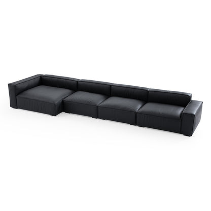 Luxury Minimalist Black Leather Sectional-Black-185.0"-Facing Left