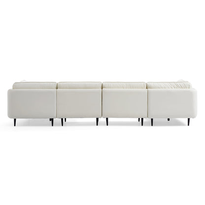 Vanilla White Leather U Shaped Sectional-White