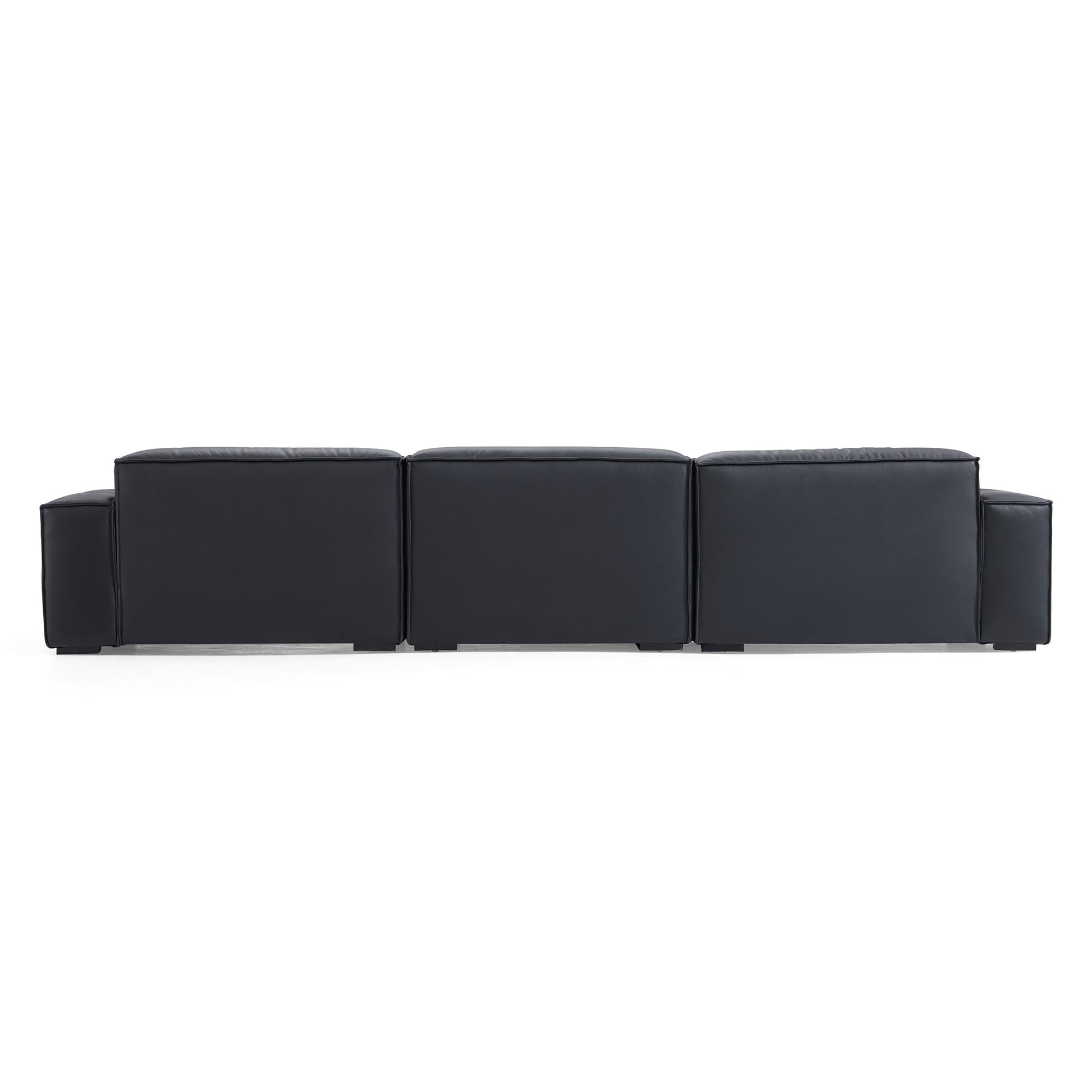 Luxury Minimalist Dark Brown Leather U Shaped Sectional-Black-151.2"