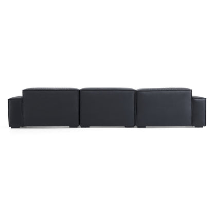 Luxury Minimalist Dark Brown Leather U Shaped Sectional-Black-151.2"