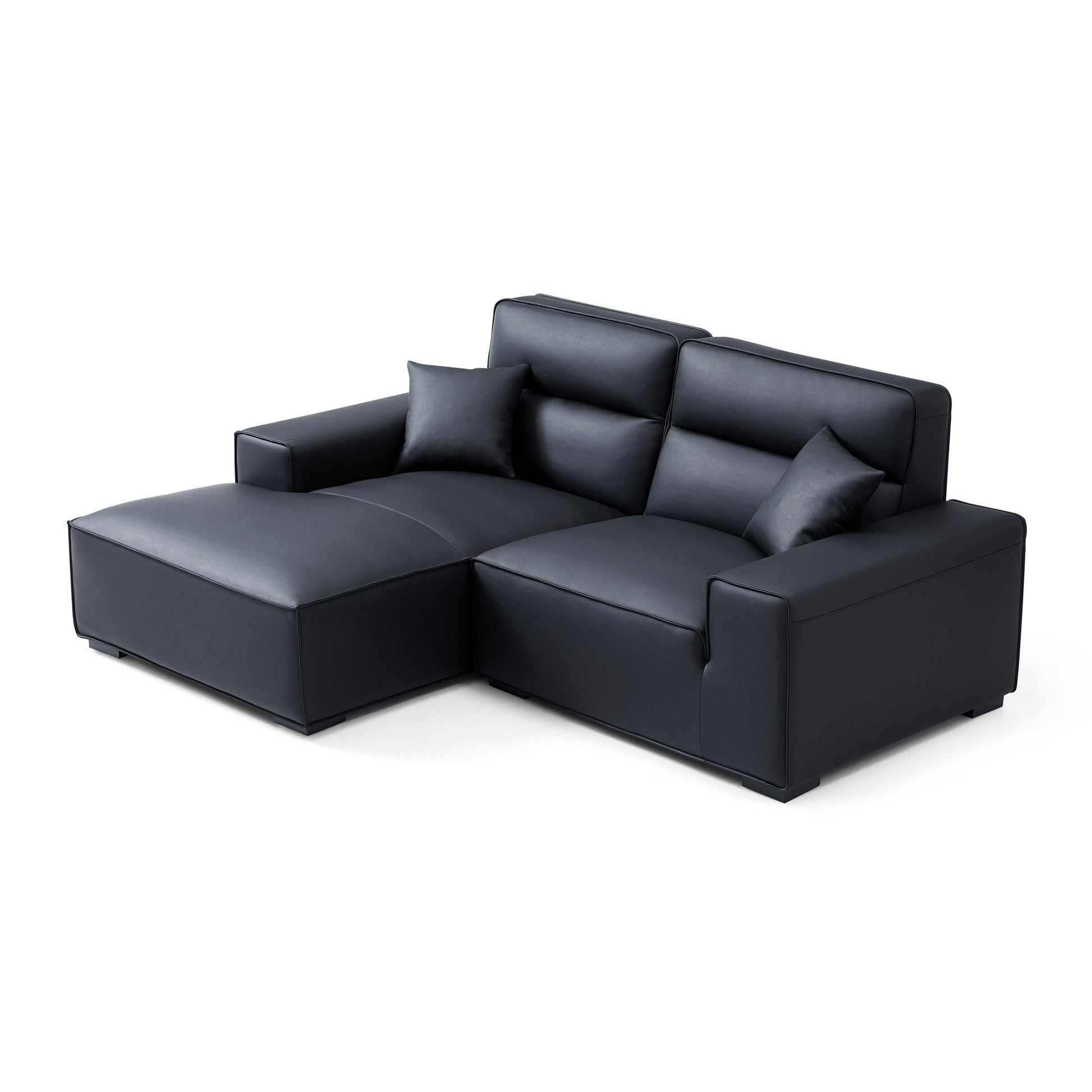 Domus High Back Modular Leather Sectional-Black-89.8"-Facing Left