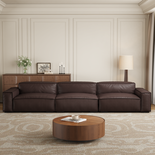 Luxury Minimalist Dark Brown Leather Sofa-Dark Brown