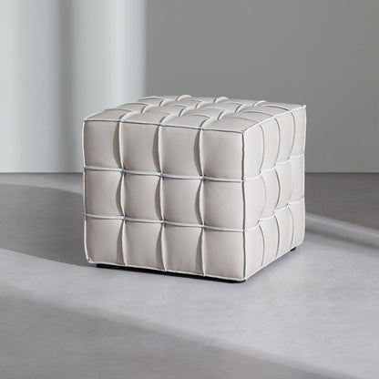 Monarch Leather Tufted Cube Pouf-Beige