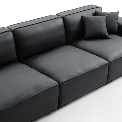 Domus Modular Black Leather Sofa Set-Black