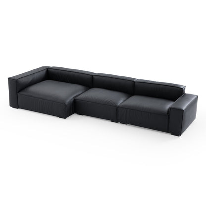 Luxury Minimalist Dark Brown Leather Sectional-Black-145.7"-Facing Left
