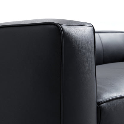 Brancaster Black Genuine Leather Tuxedo Sofa-Black