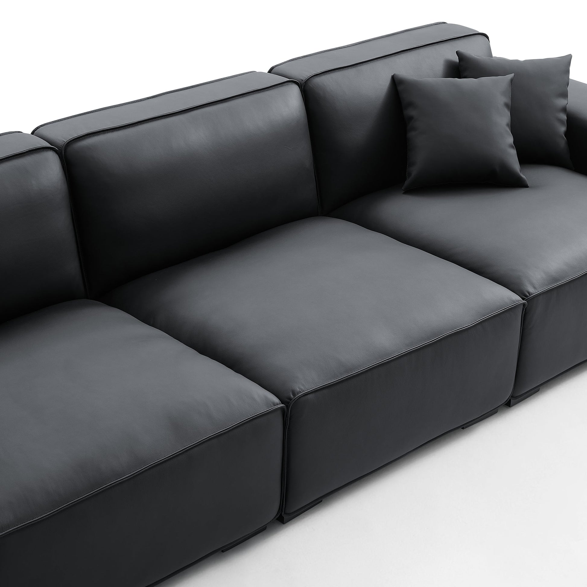 Domus Modular Black Leather Sofa Set-Black