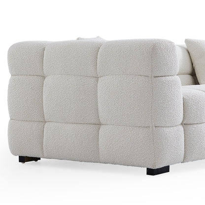 Cushy Cream Boucle Fabric Tufted Sofa-White