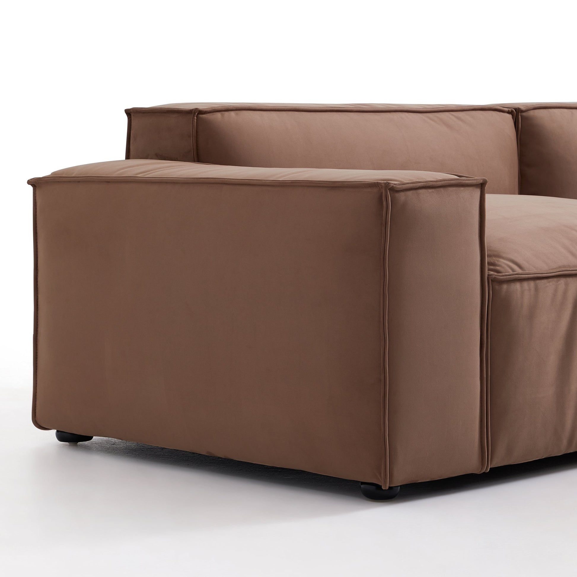 Luxury Minimalist Brown Fabric Sectional-Brown
