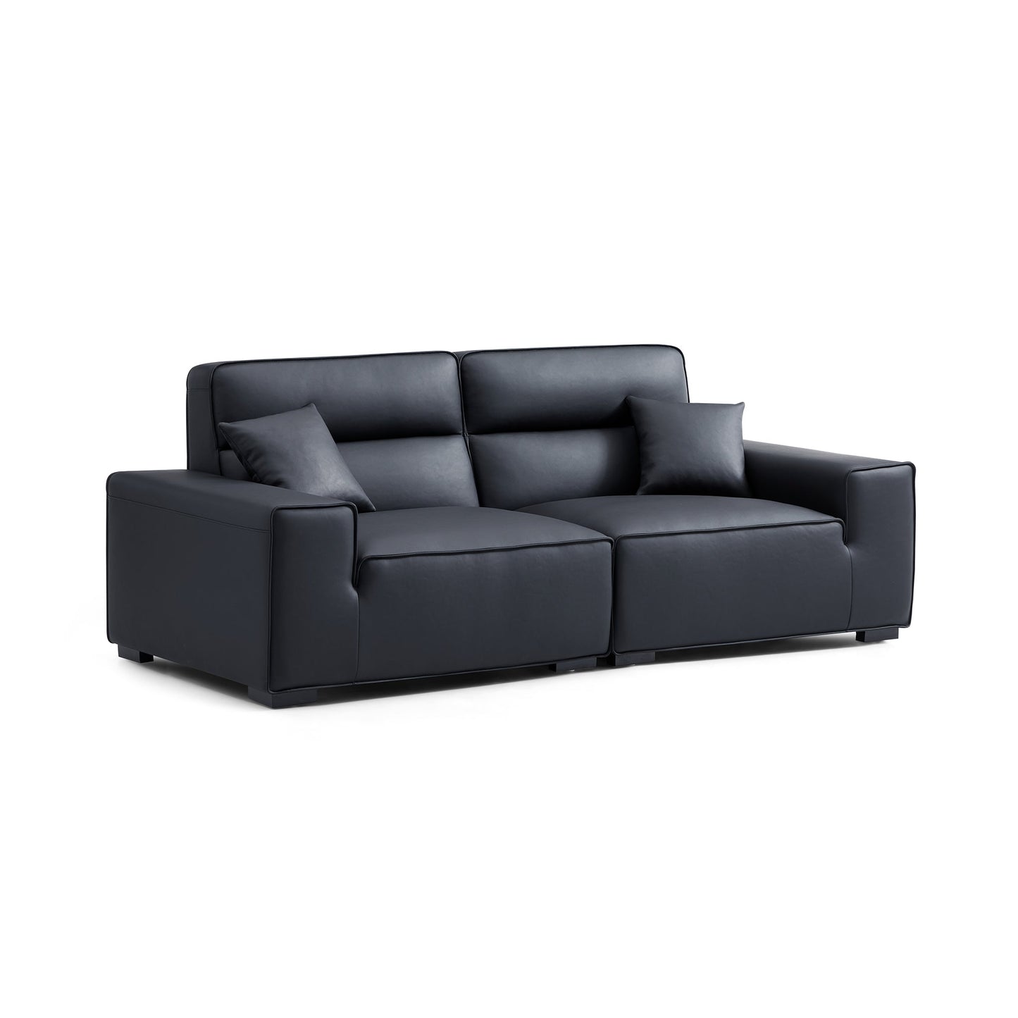Domus High Back Modular Leather Sofa-Black-94.5"