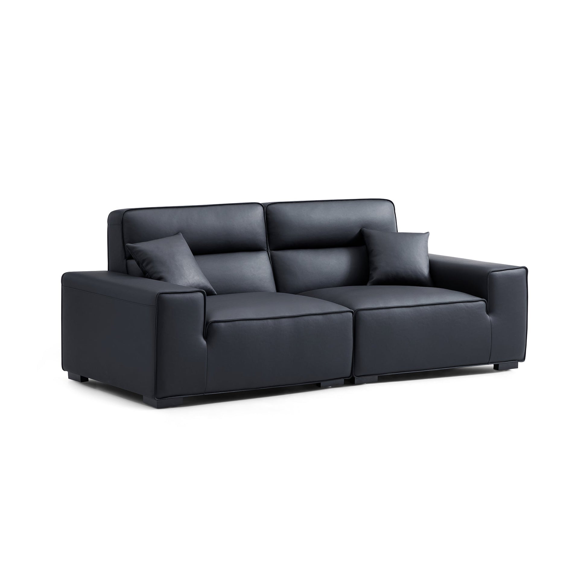 Domus High Back Modular Leather Sofa-Black-94.5"