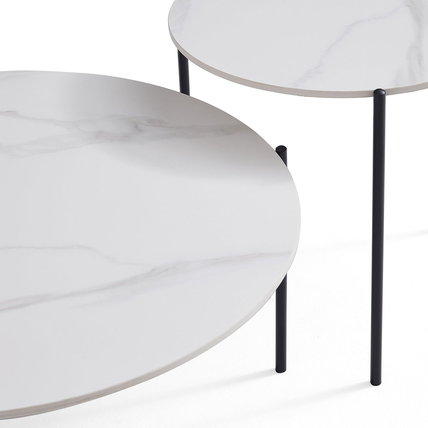 Milan White Marble Coffee Table Set-White-31.5″ & 19.7″