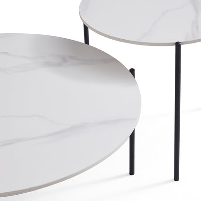 Milan White Marble Coffee Table Set-White-31.5″ & 19.7″