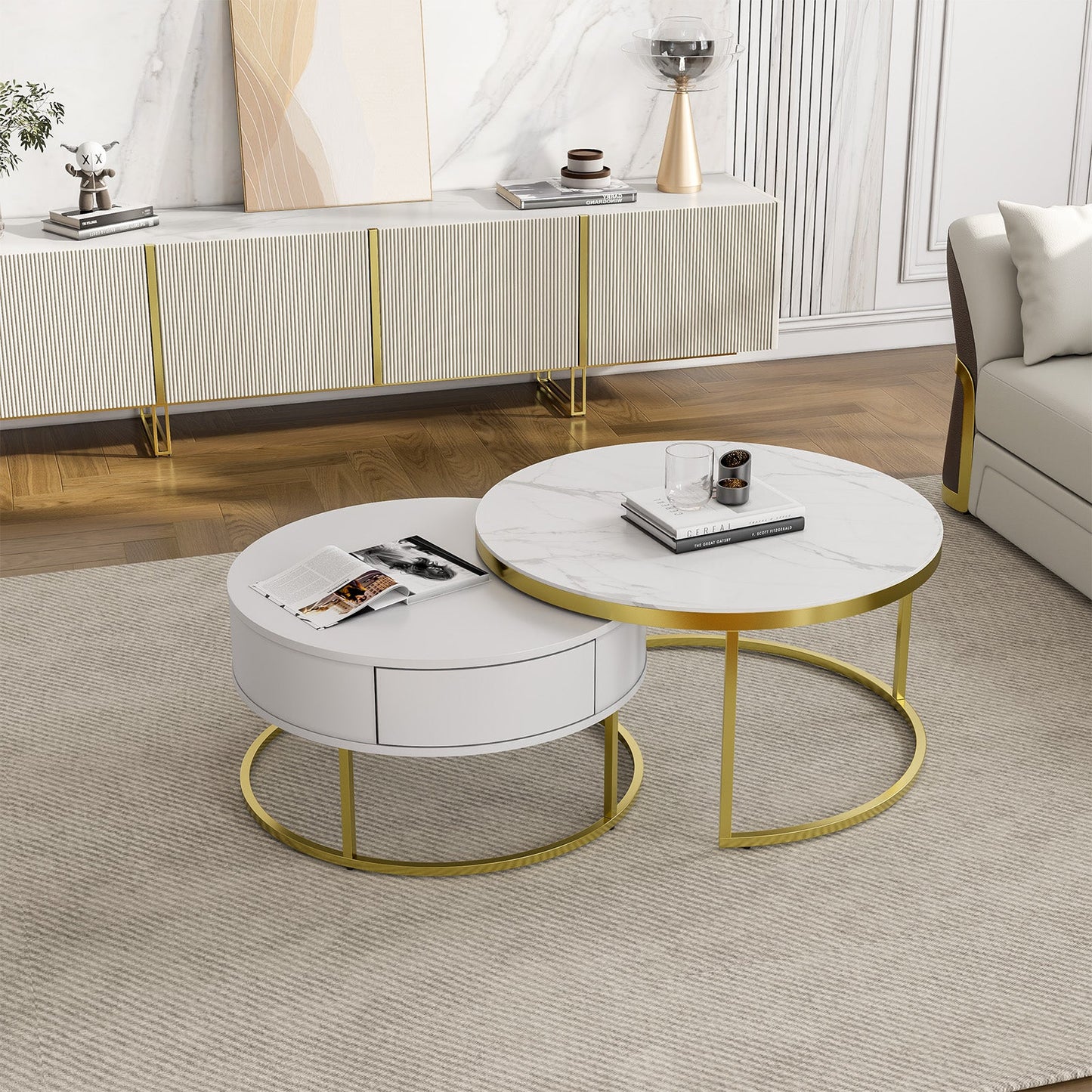 Cassandra Common Nesting Round Coffee Table with Drawers