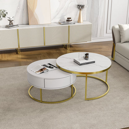 Cassandra Common Nesting Round Coffee Table with Drawers
