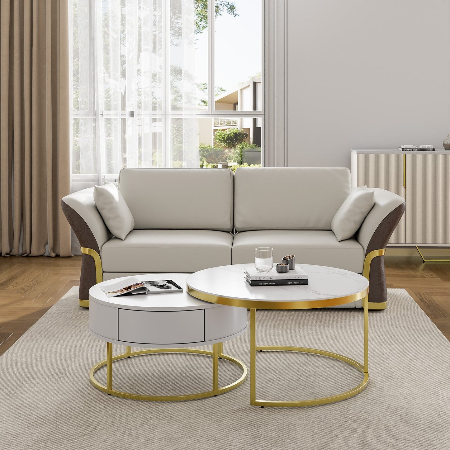 Cassandra Common Nesting Round Coffee Table with Drawers