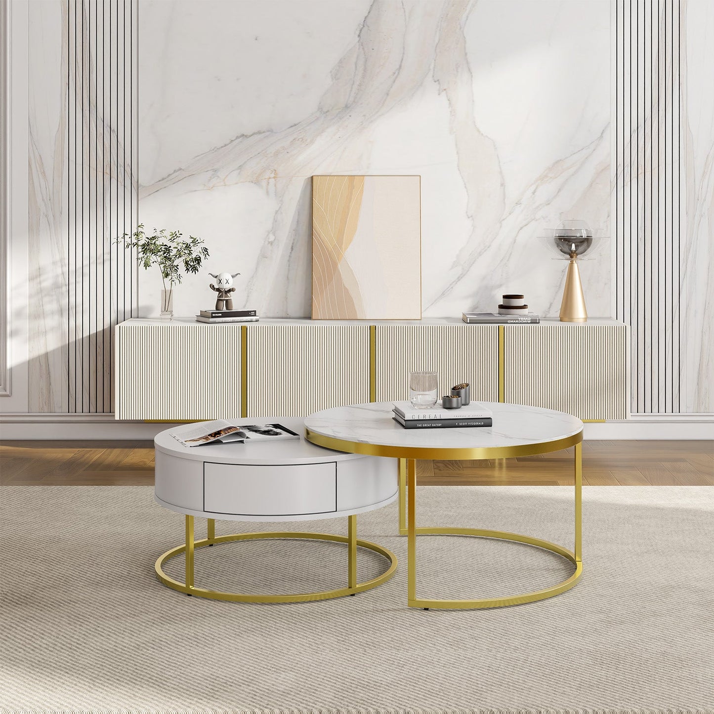 Cassandra Common Nesting Round Coffee Table with Drawers