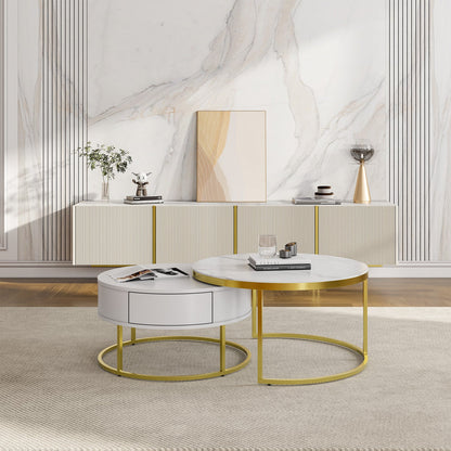 Cassandra Common Nesting Round Coffee Table with Drawers