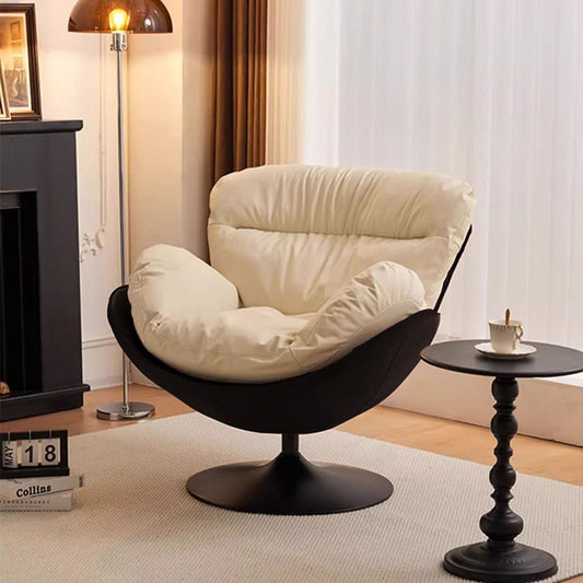 Contemporary Nordic Cat-Scratch Leather Metal Curved Round-Base Swivel Lounge Chair With Backrest For Living Room