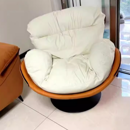 Contemporary Nordic Cat-Scratch Leather Metal Curved Round-Base Swivel Lounge Chair With Backrest For Living Room