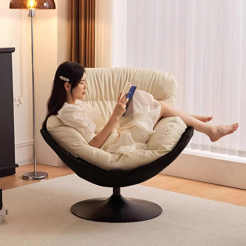 Contemporary Nordic Cat-Scratch Leather Metal Curved Round-Base Swivel Lounge Chair With Backrest For Living Room