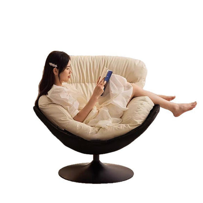 Contemporary Nordic Cat-Scratch Leather Metal Curved Round-Base Swivel Lounge Chair With Backrest For Living Room