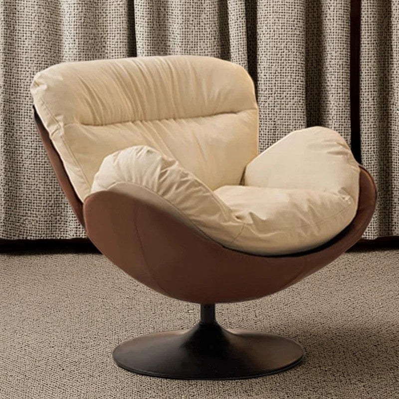 Contemporary Nordic Cat-Scratch Leather Metal Curved Round-Base Swivel Lounge Chair With Backrest For Living Room