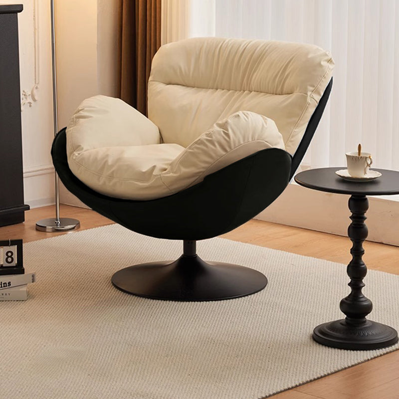 Contemporary Nordic Cat-Scratch Leather Metal Curved Round-Base Swivel Lounge Chair With Backrest For Living Room