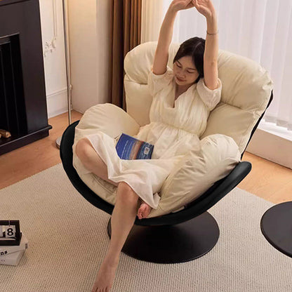 Contemporary Nordic Cat-Scratch Leather Metal Curved Round-Base Swivel Lounge Chair With Backrest For Living Room